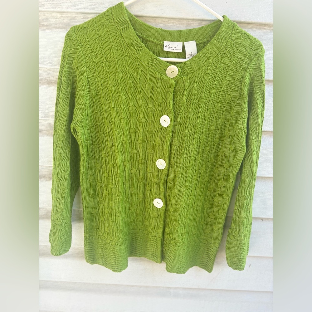 Kim Rogers green Cable knit cardigan/ sweater size S  color green